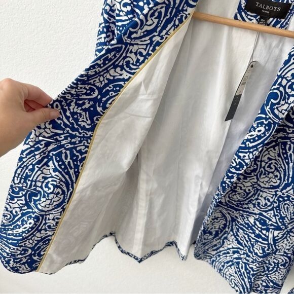 NEW Talbots Blue White Batik Print Cotton Blazer Size 12 P - Picture 5 of 7
